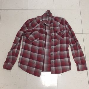 Red & White Plaid Button Up Long Sleeve Shirt